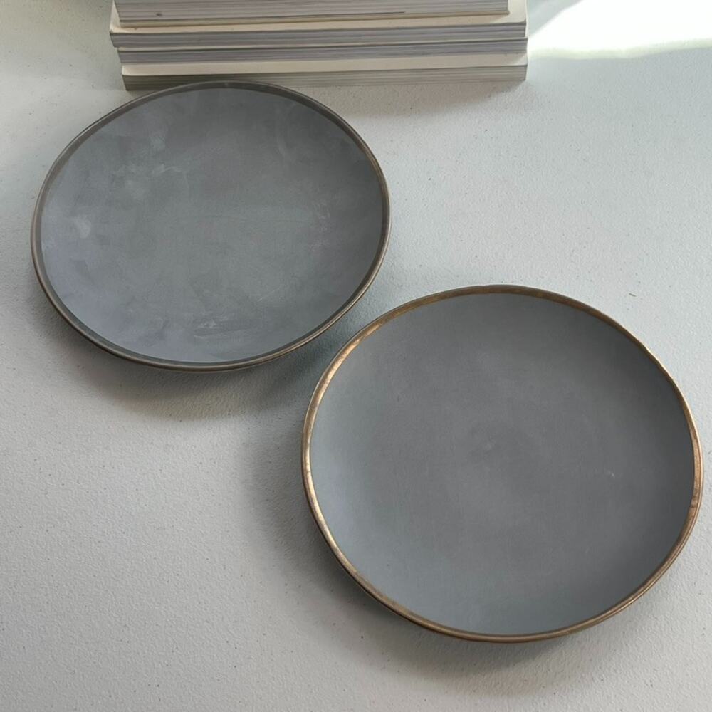 Crate & Barrel Salad Plates Set of 2 8.5" Earthenware Matte Addison Gray
